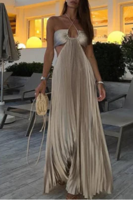 Sexy Blue Pleated Cutout A Line Spaghetti Straps Backless Prom Dresses Long Party Dress