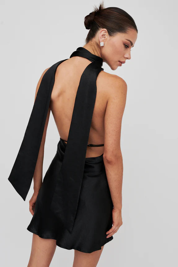 Sexy Halter Neck Cutout Low back Satin Black Mini Homecoming Dress