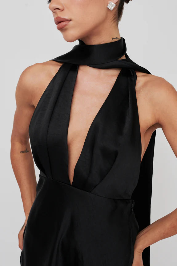 Sexy Halter Neck Cutout Low back Satin Black Mini Homecoming Dress