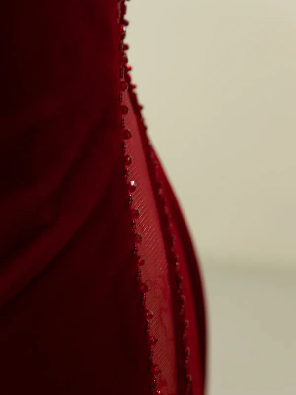 Sexy Mermaid Burgundy Velvet Scoop Neck Long Prom Dresses Hot Sale Party Dresses For Women With Beaded