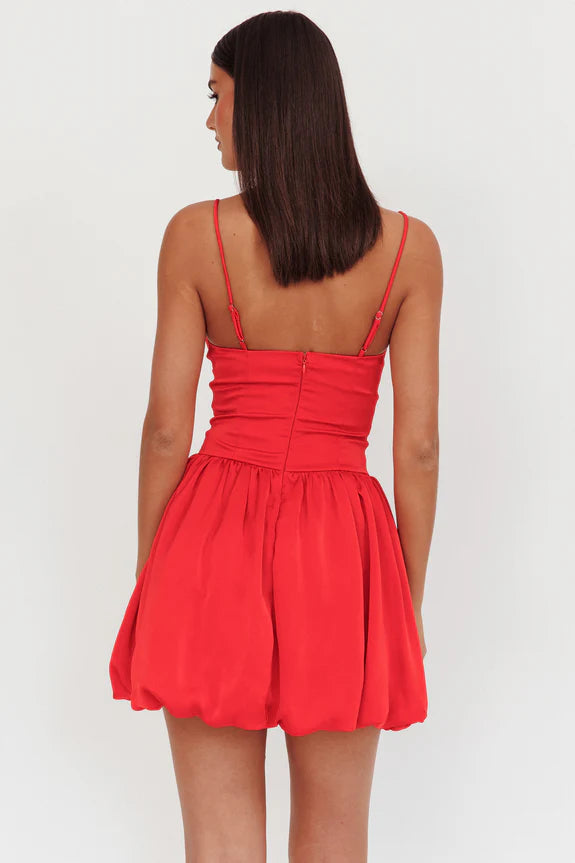 Sexy V Neck Balloon Skirt Red Mini Homecoming Dress With Bubble Hem