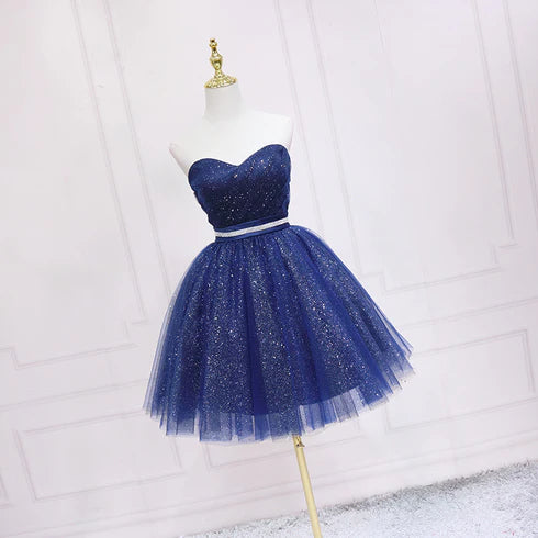 Shiny Blue Tulle A-line Short Homecoming Dress Party Dress Prom Dress