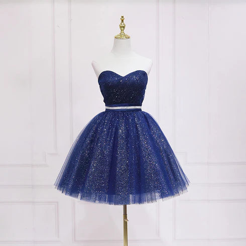 Shiny Blue Tulle A-line Short Homecoming Dress Party Dress Prom Dress