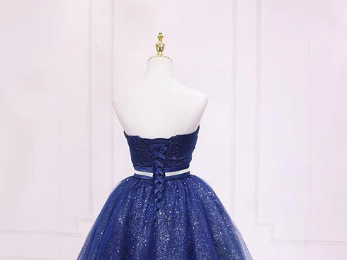 Shiny Blue Tulle A-line Short Homecoming Dress Party Dress Prom Dress