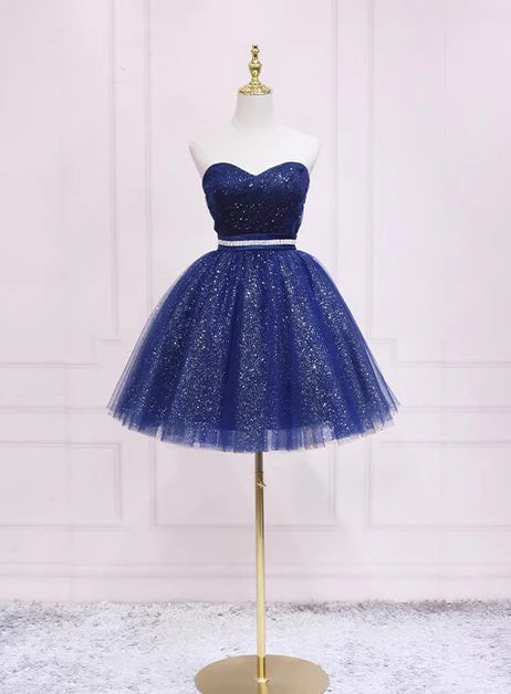 Shiny Blue Tulle A-line Short Homecoming Dress Party Dress Prom Dress