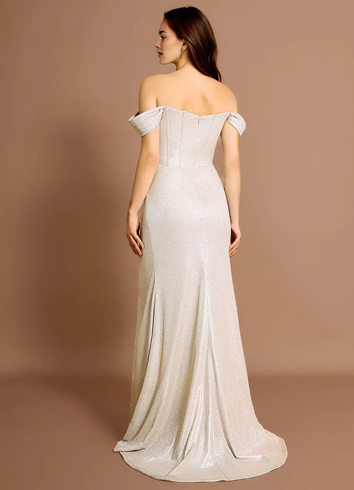 Shiny Mermaid Off-the-Shoulder Pleated Silver Maxi Evening Dress
