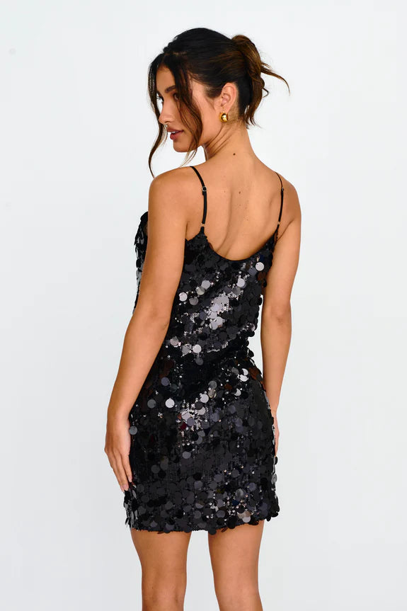 Shiny V Neck Spaghetti Straps Sequin Black Mini Homecoming Dress