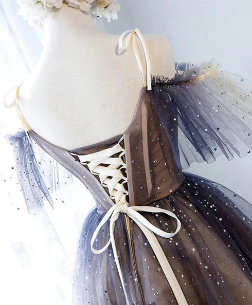 Sequins Short Spaghetti Straps V-Neck Tulle Lace Prom Dresses Homecoming Dresses