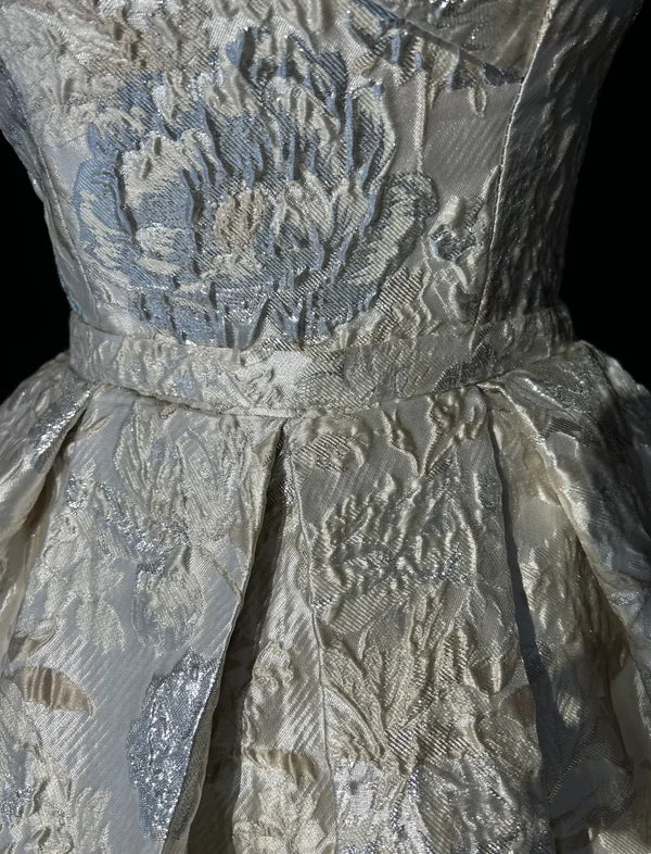 Silver Gray Jacquard Satin Spaghetti Straps Mini Short Homecoming Dresses Party Short Ball Gown