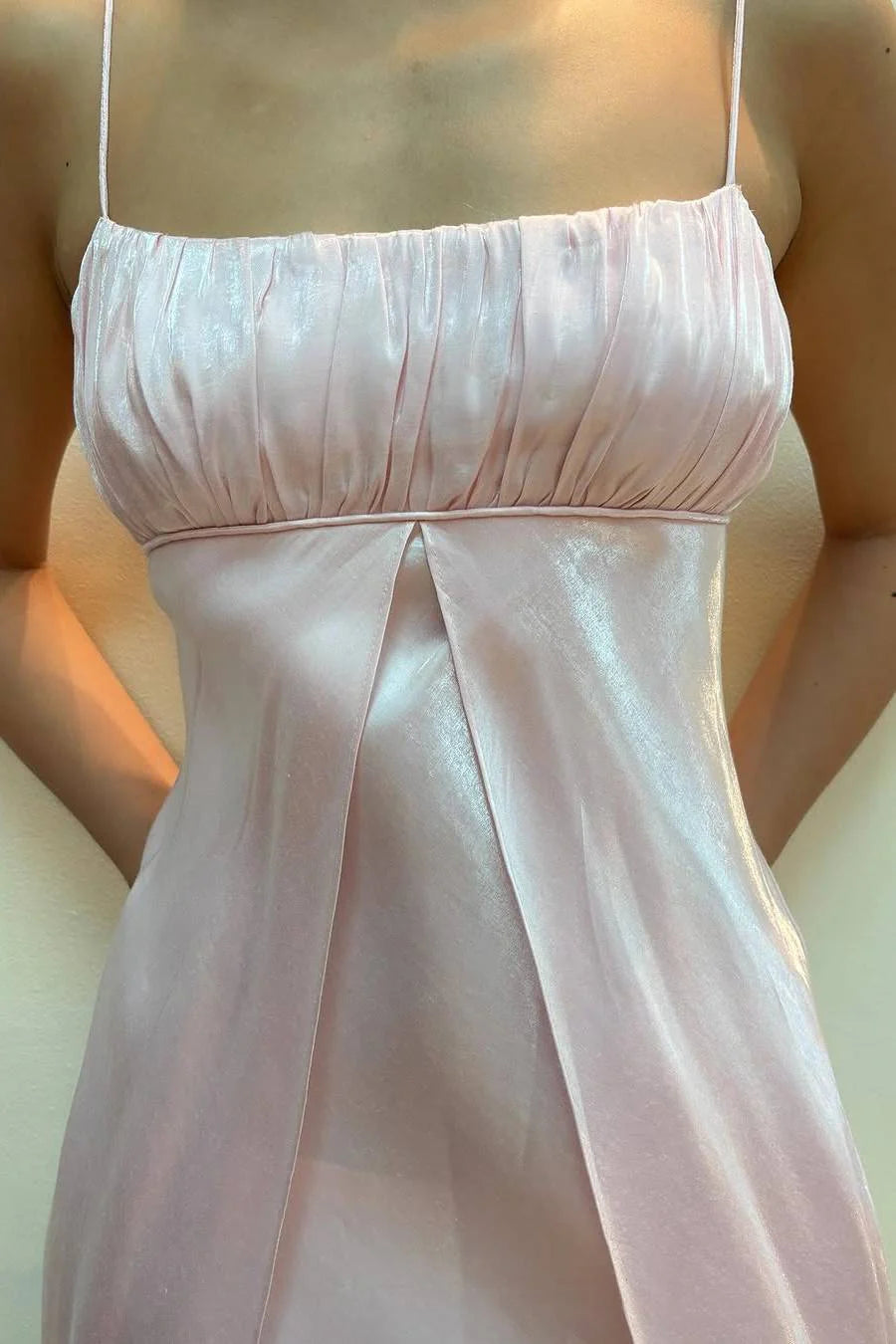 Simple A-Line Spaghetti Straps Empire-Waist Sleeveless Long Pink Prom Dress