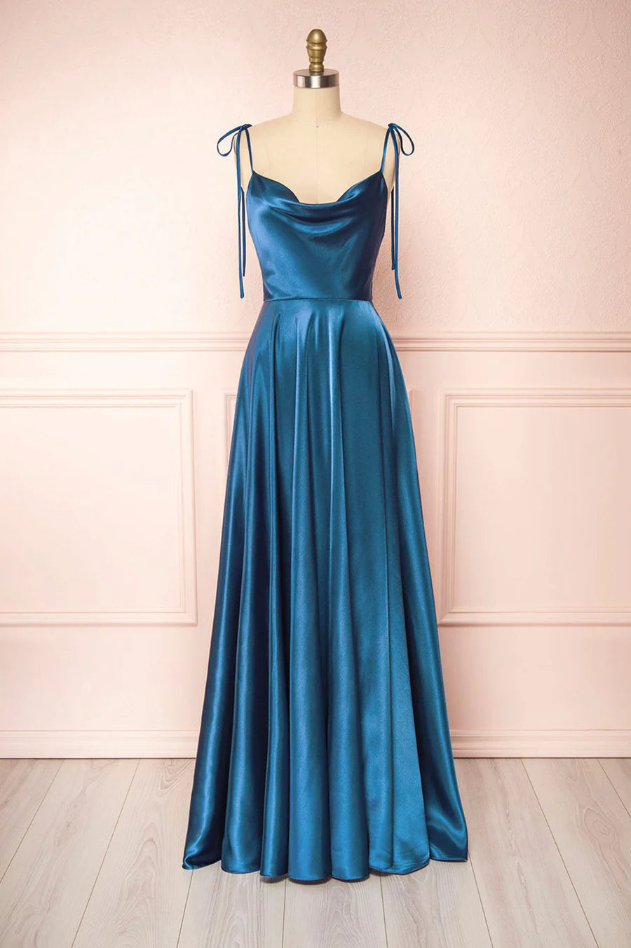 Simple A-Line Spaghetti Straps Satin Green Long Prom Dresses Evening Dresses
