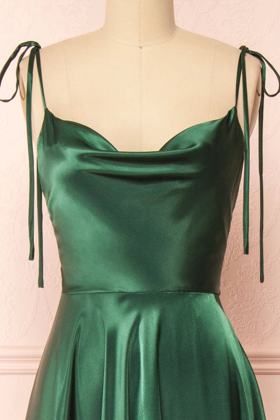 Simple A-Line Spaghetti Straps Satin Green Long Prom Dresses Evening Dresses