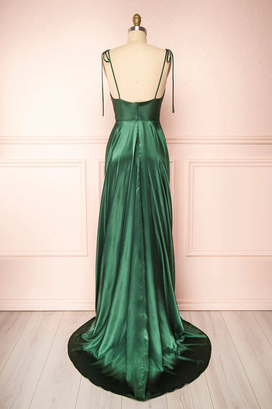Simple A-Line Spaghetti Straps Satin Green Long Prom Dresses Evening Dresses