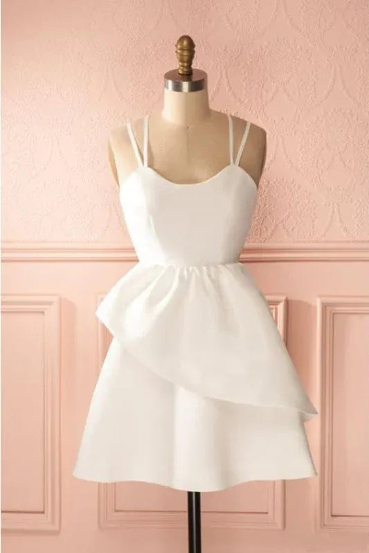 Simple A-Line Sweetheart Cross-Back Layered Ruffle White Short Homecoming Dress