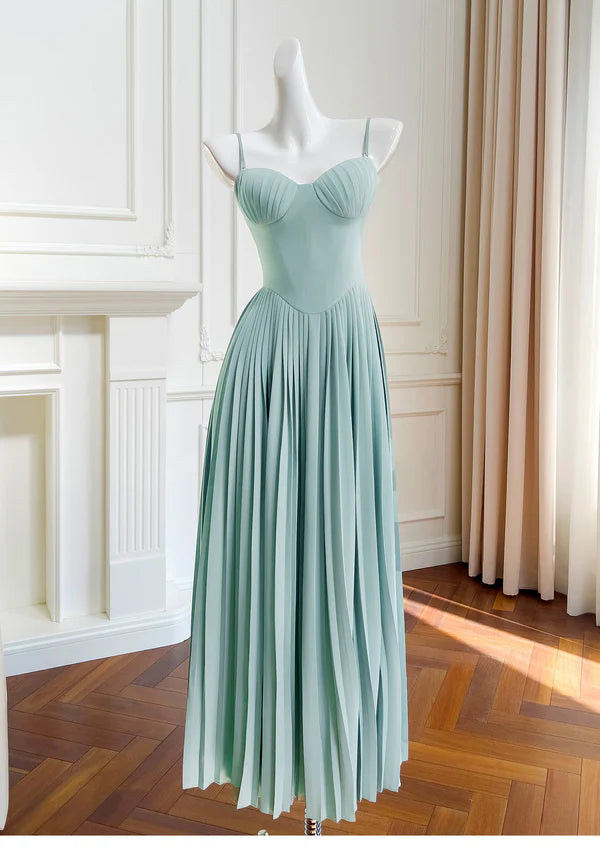 Simple Blue Chiffon Spaghetti Straps A Line Sweetheart Long Prom Dresses Casual Blue Party Dress