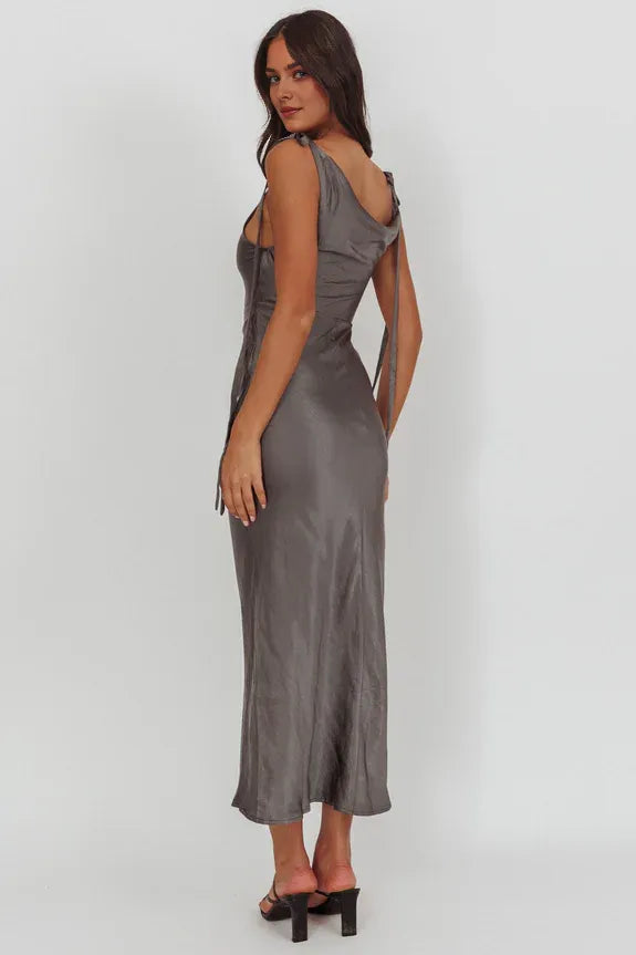 Simple Casual Cowl Neck Tied Shoulder Ice Blue Tea-Length Prom Dress