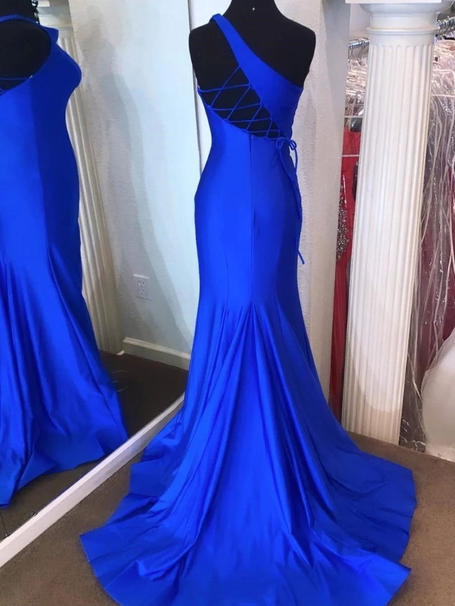 Simple Chic Mermaid One Shoulder Satin Hot Pink Long Evening Dress