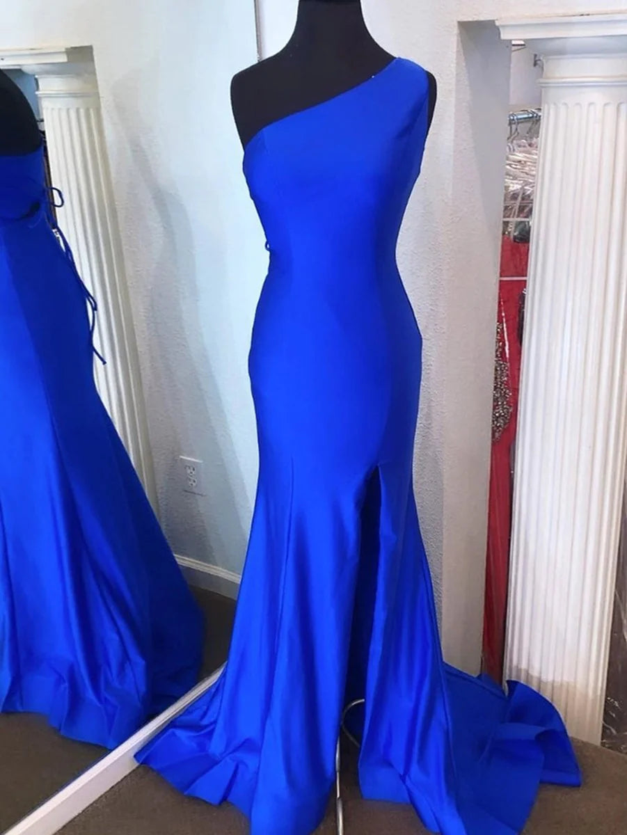 Simple Chic Mermaid One Shoulder Satin Hot Pink Long Evening Dress