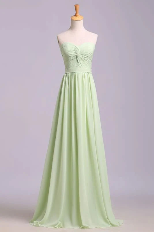 Simple Chiffon Strapless Sweetheart Prom Dress Pleated Sleeveless Long Bridesmaid Dresses