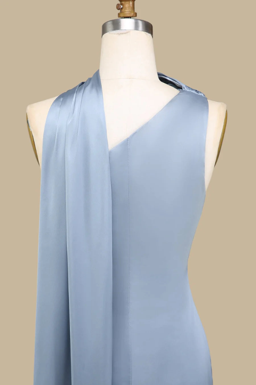 Simple  Dusty Blue One-Shoulder Maxi Dress with Sash