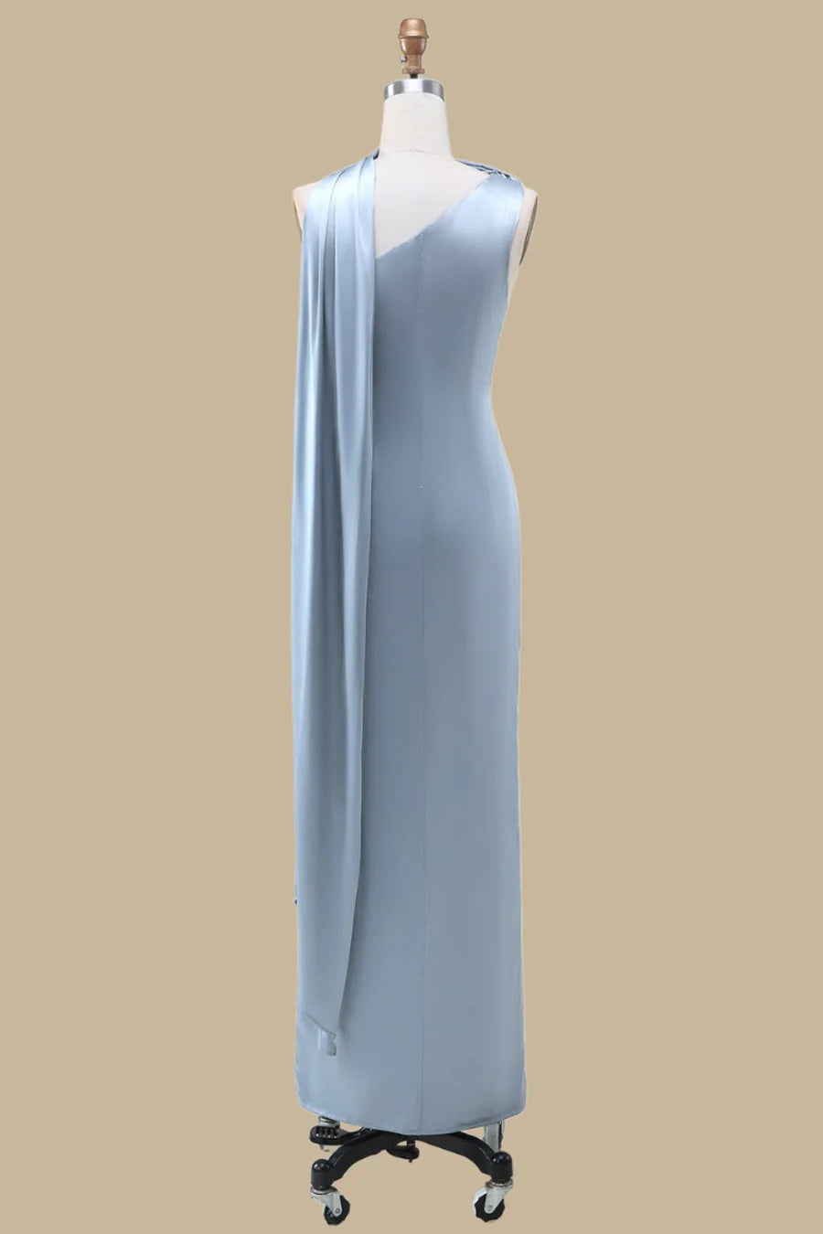 Simple  Dusty Blue One-Shoulder Maxi Dress with Sash