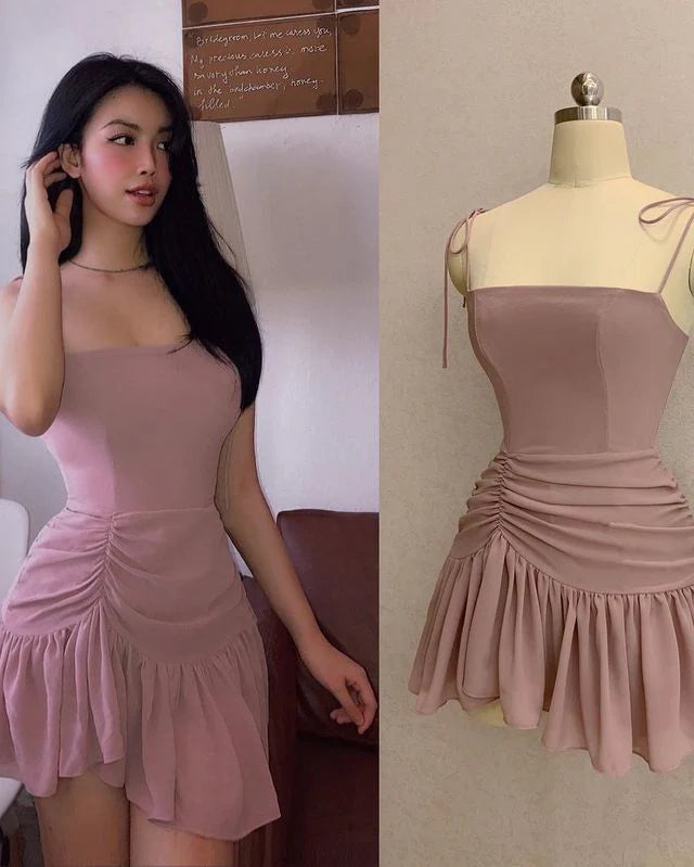 Simple Dusty Pink Chiffon Homecoming Dress Spaghetti Straps Cocktail Dresses Short Party Dress