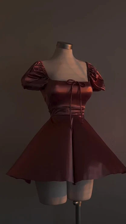 Simple Dusty Pink Satin Strapless A Line Short Prom Dress Birthday Party Dress Homecoming Dress