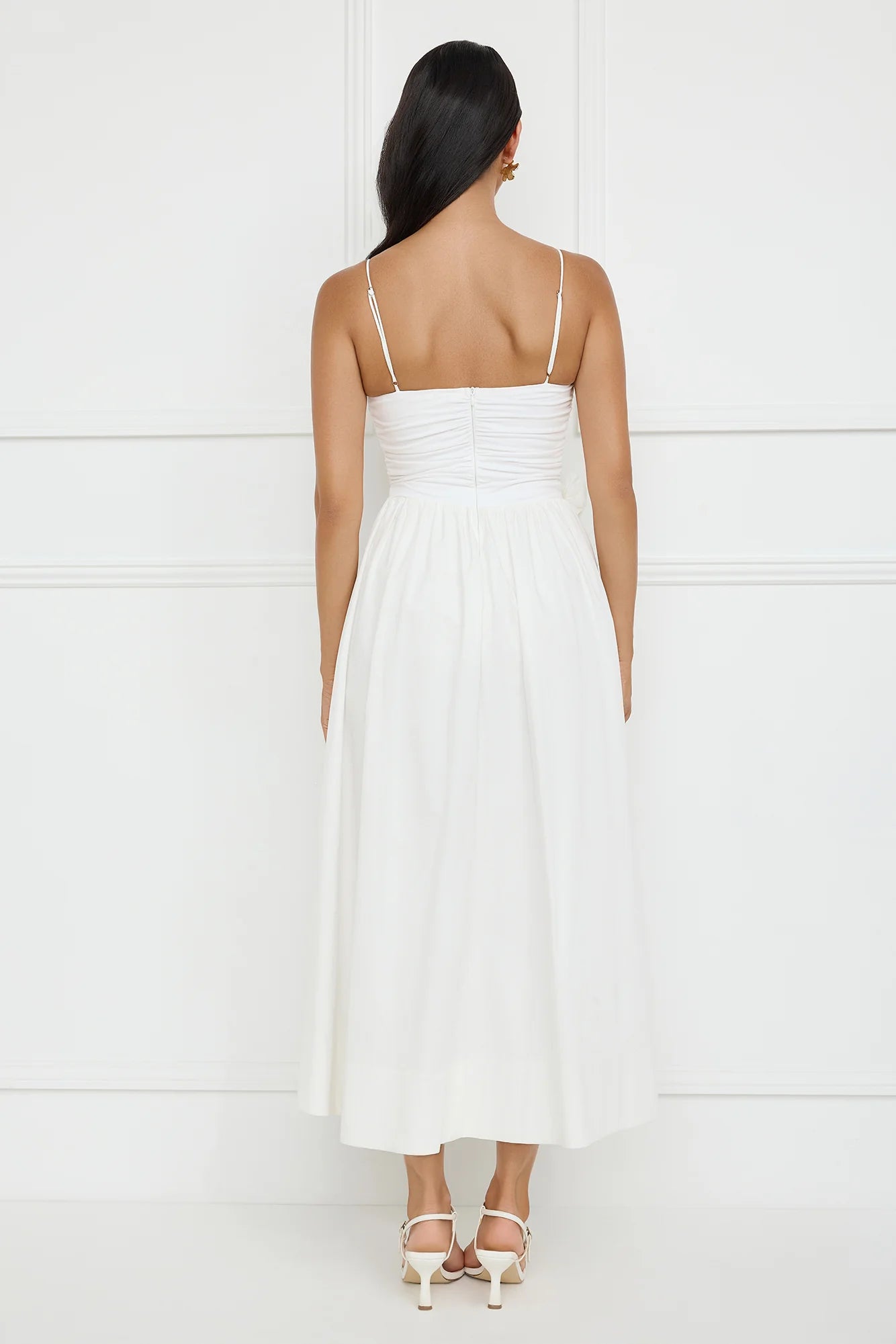 Simple Lovely A-line Spaghetti Straps 3D Flower White Maxi Prom Dress For Sale