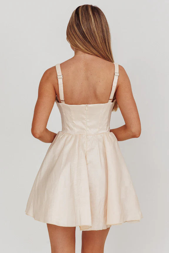 Simple Square Neck Sleeveless Flared Cream Mini Homecoming Dress For Ladies