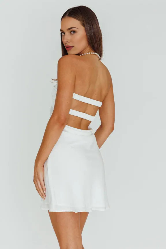Simple Strapless Bust Twist Open Back White Mini Homecoming Dress