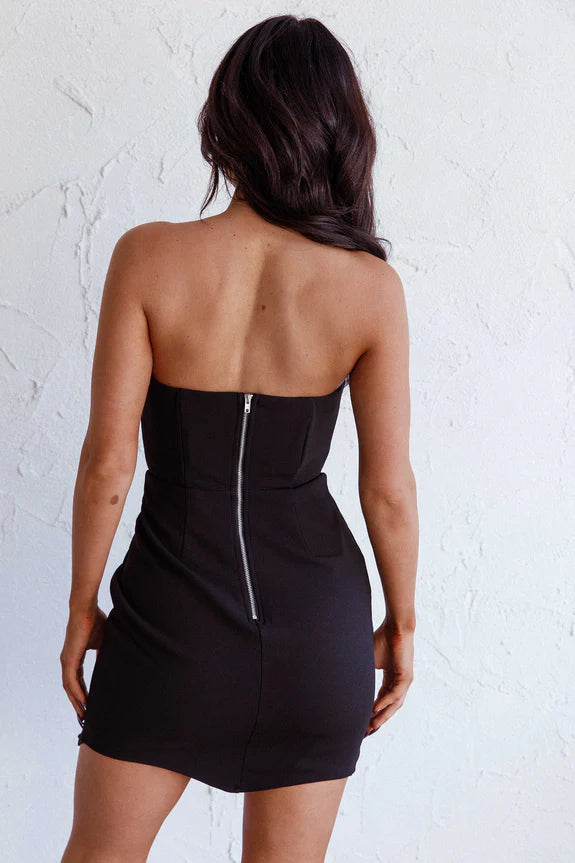 Simple Strapless Ruffle Asymmetrical Hem Black Mini Homecoming Dress