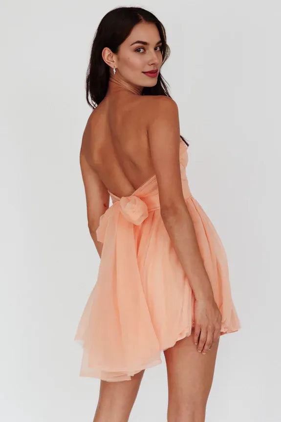 Simple Sweetheart Cut Out Tie Bow Back Mesh Mint Mini Homecoming Dress