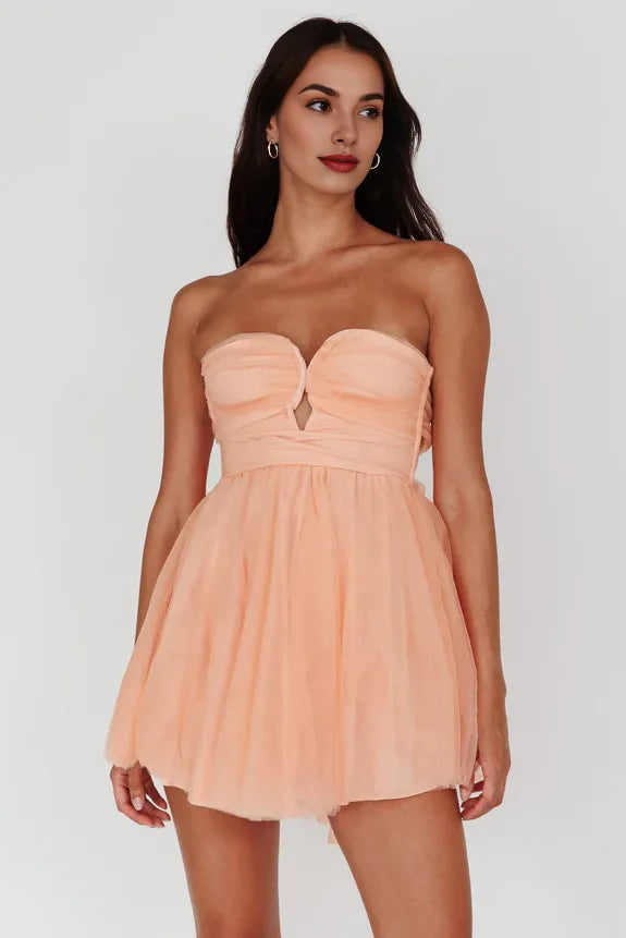 Simple Sweetheart Cut Out Tie Bow Back Mesh Mint Mini Homecoming Dress