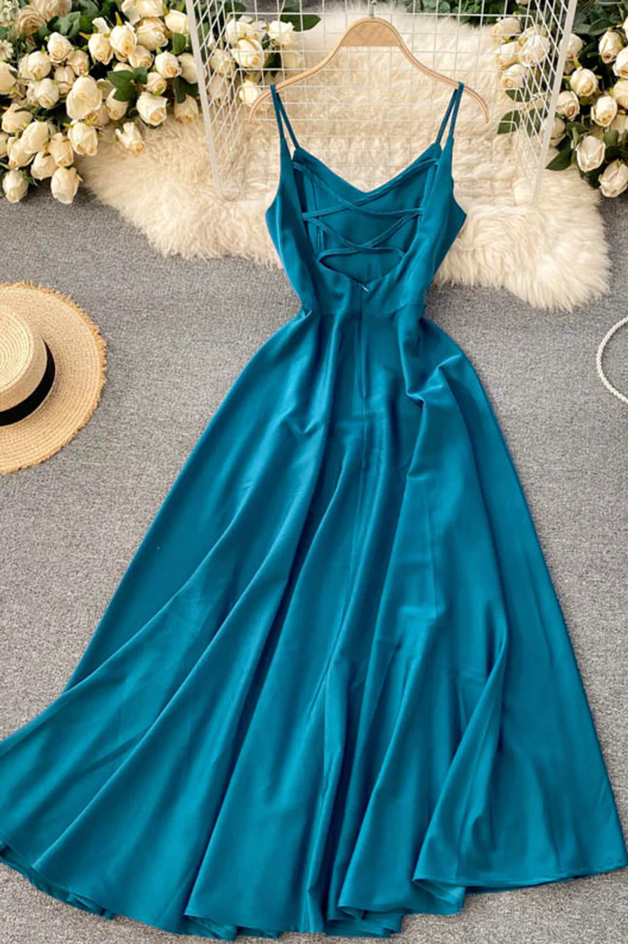 Simple V-Neck Spaghetti Straps A-Line Short Dress Party Dress