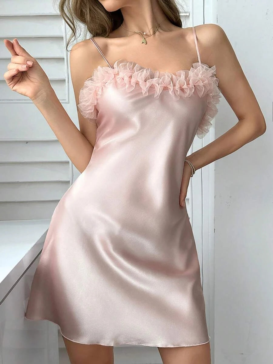 Simple A-Line Spaghetti Straps Ruffled Silky Blush Pink Mini Homecoming Dresses