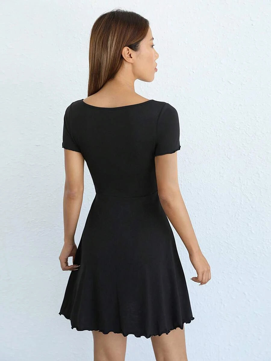 Simple A-Line V-Neck Short Sleeve Tie-Front Black Mini Homecoming Dress