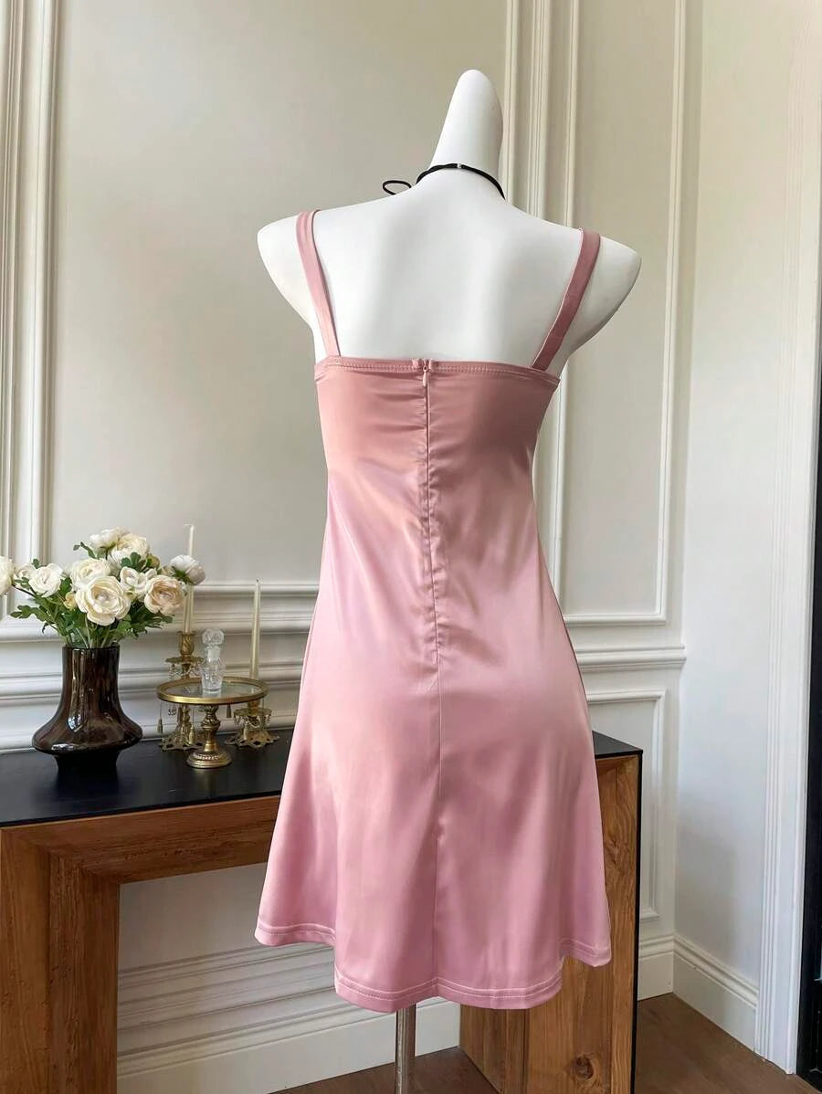 Simple Sheath Square Neck Ruched Bust Strappy Dusty Pink Mini Homecoming Dresses
