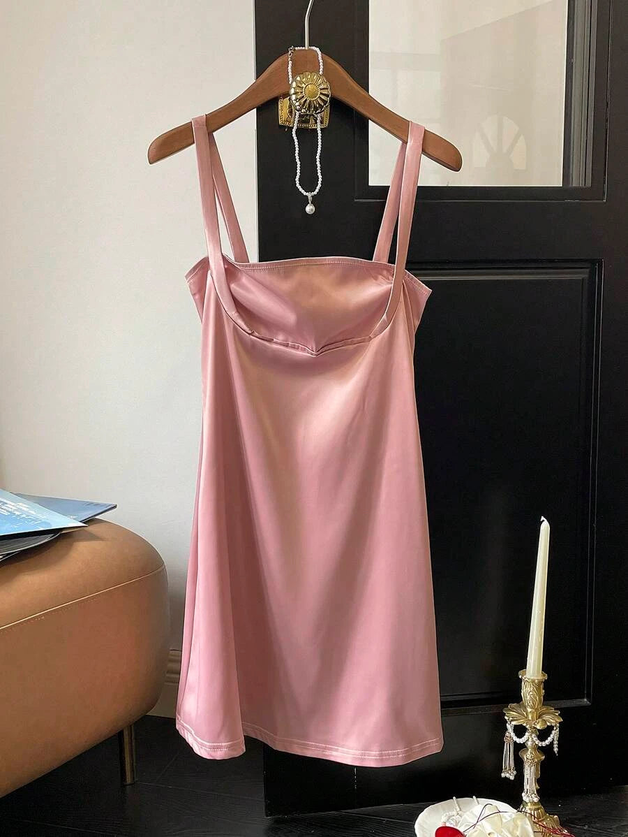 Simple Sheath Square Neck Ruched Bust Strappy Dusty Pink Mini Homecoming Dresses