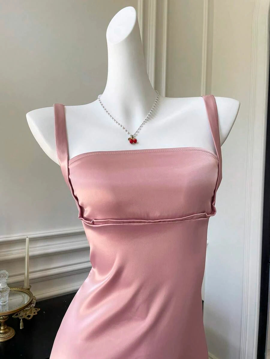 Simple Sheath Square Neck Ruched Bust Strappy Dusty Pink Mini Homecoming Dresses