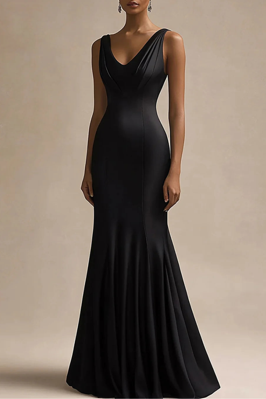 Simplicity Black Satin V Neck Mermaid Full Length Evening Dress Simplicity Black Satin Prom Dress