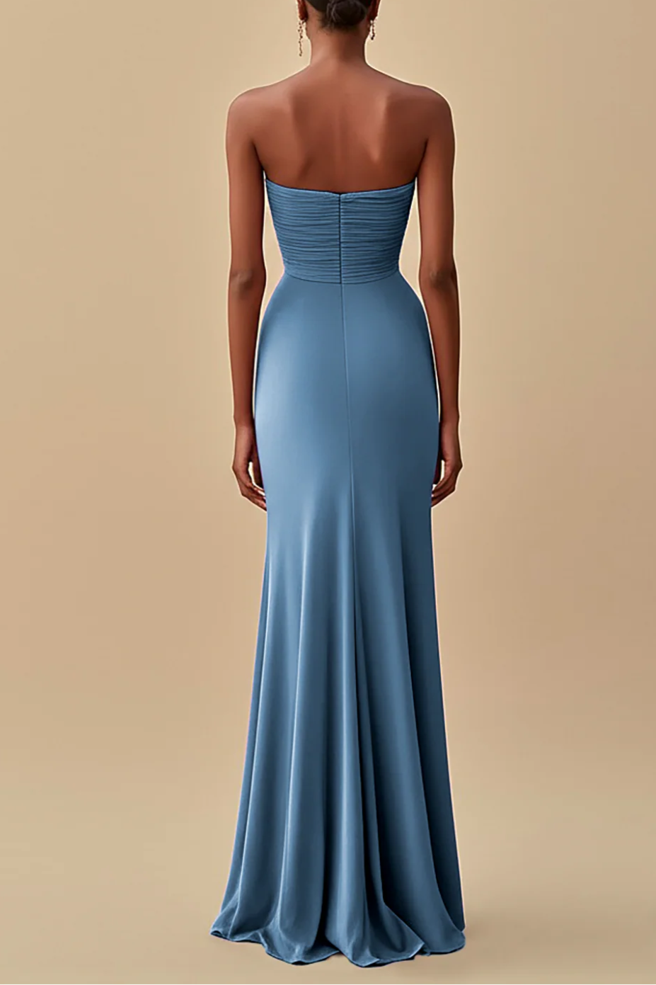 Simplicity Black Strapless Ruched Floor Length Long Evening Dress Formal Dress With Slit