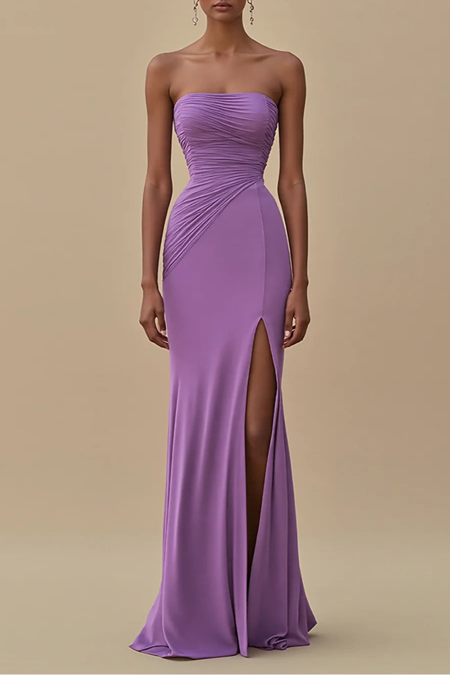 Simplicity Black Strapless Ruched Floor Length Long Evening Dress Formal Dress With Slit