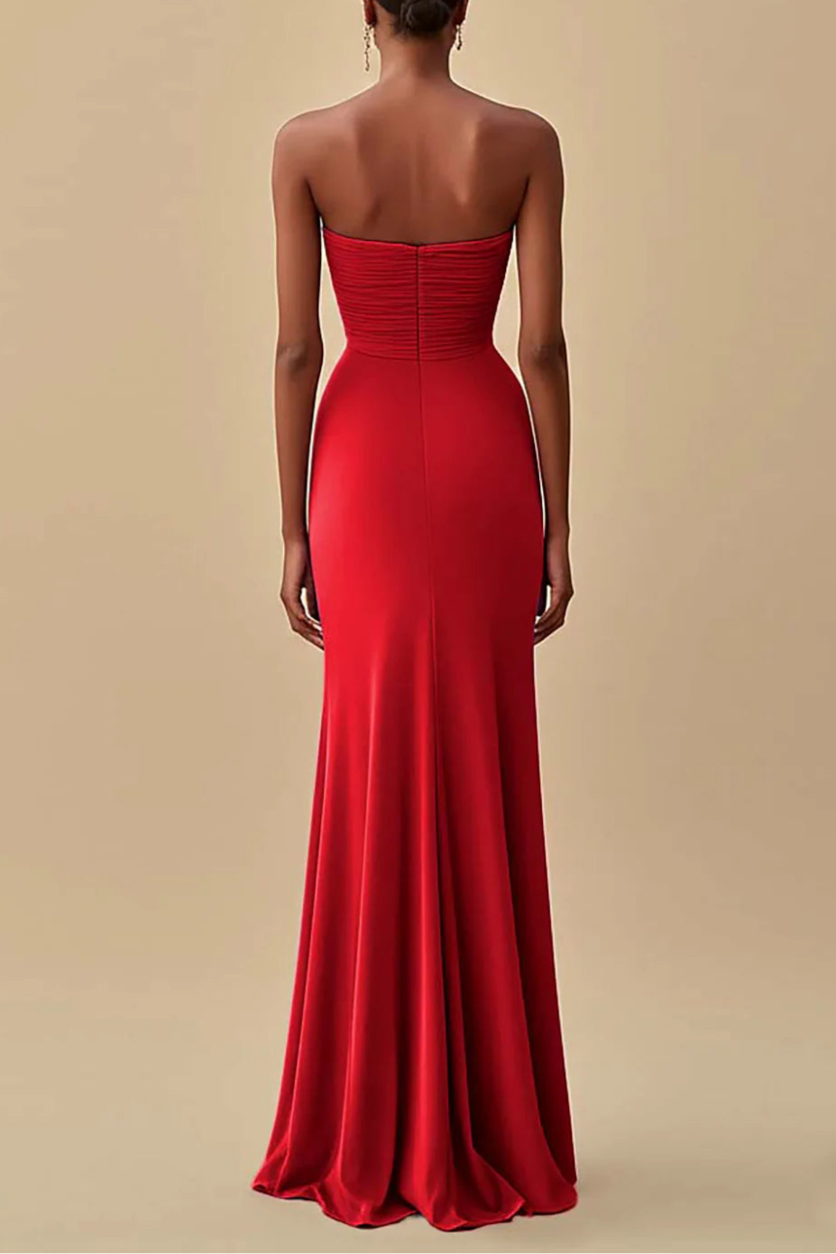 Simplicity Black Strapless Ruched Floor Length Long Evening Dress Formal Dress With Slit