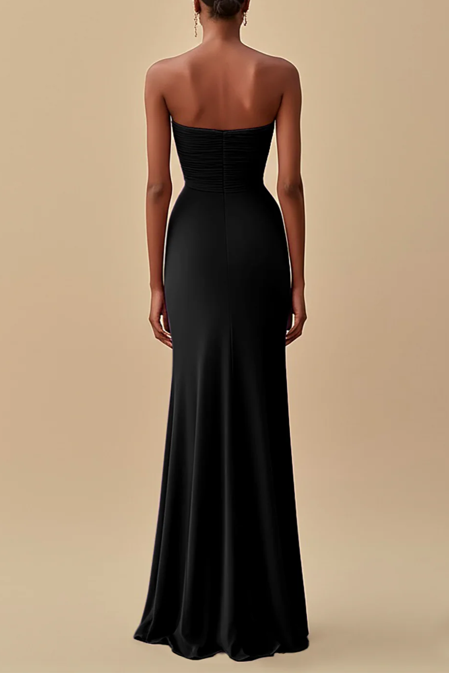 Simplicity Black Strapless Ruched Floor Length Long Evening Dress Formal Dress With Slit