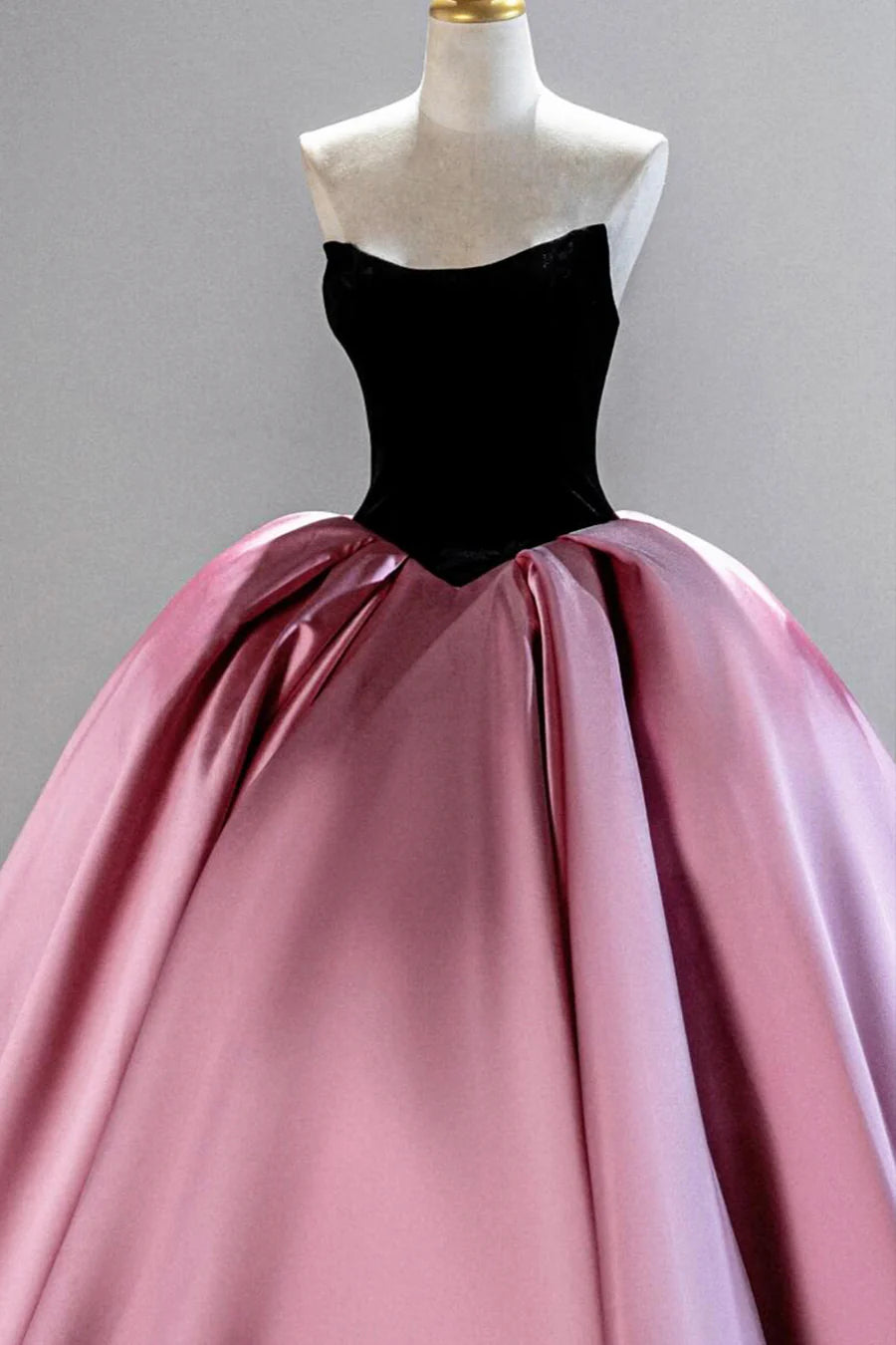 Simplicity Black Velvet and Pink Satin Strapless A-Line Long Prom Dress Evening Party Dress