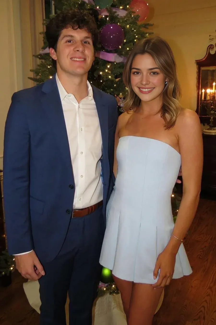 Simplicity Blue Satin Strapless A-Line Empire-Waist Pleated Mini Homecoming Dress