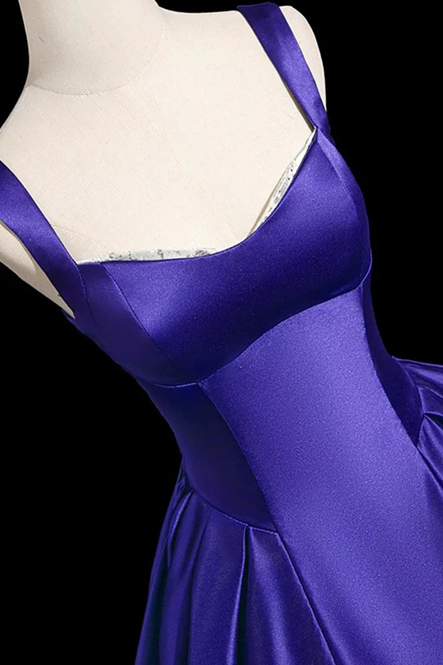 Simplicity Purple Satin Straps A-Line Backless Long Prom Gown Evening Party Dress