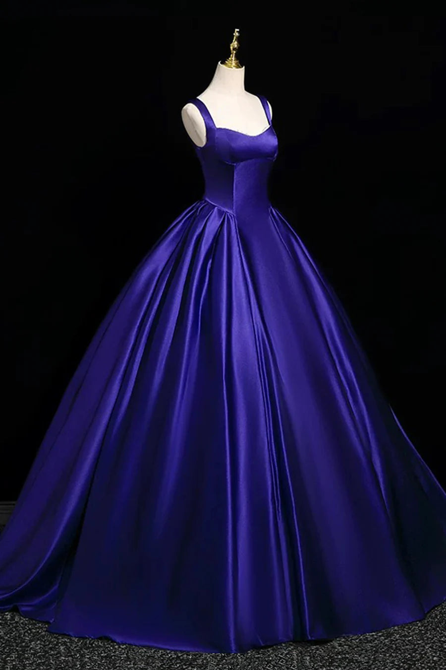 Simplicity Purple Satin Straps A-Line Backless Long Prom Gown Evening Party Dress