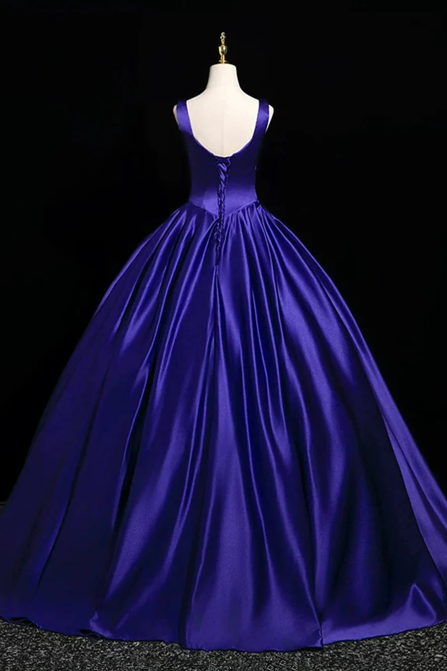 Simplicity Purple Satin Straps A-Line Backless Long Prom Gown Evening Party Dress