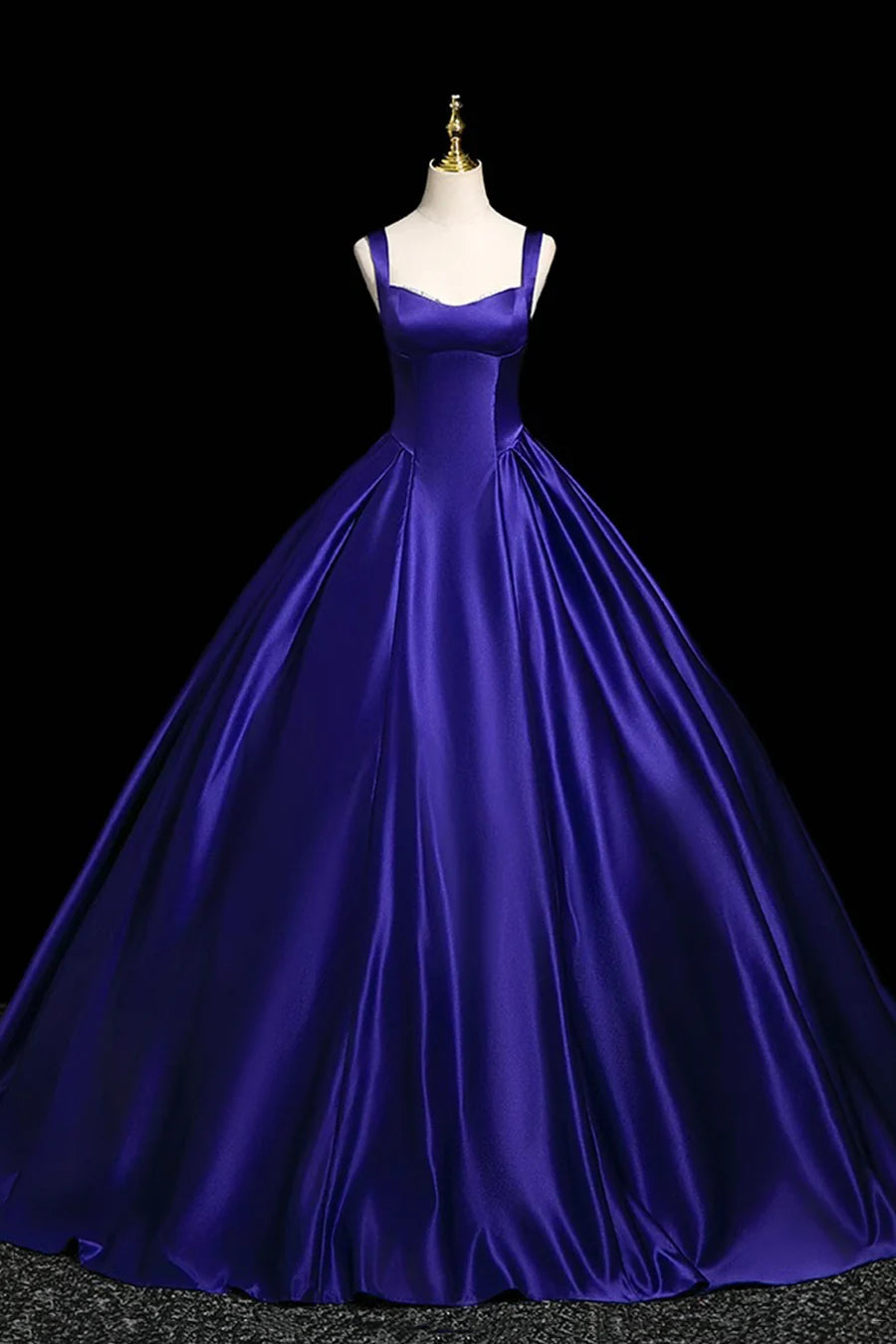 Simplicity Purple Satin Straps A-Line Backless Long Prom Gown Evening Party Dress